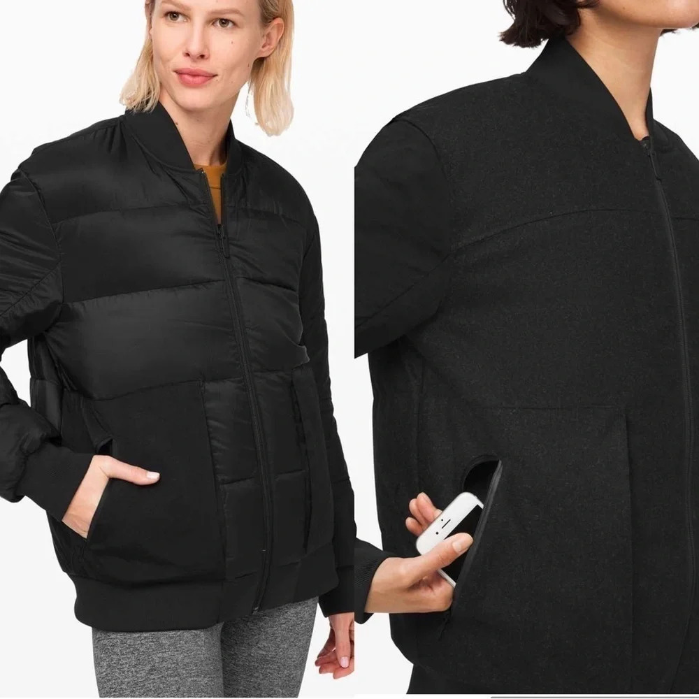 Lululemon Roam Far Wool Bomber Reversible Black/Heathered Black Size 10